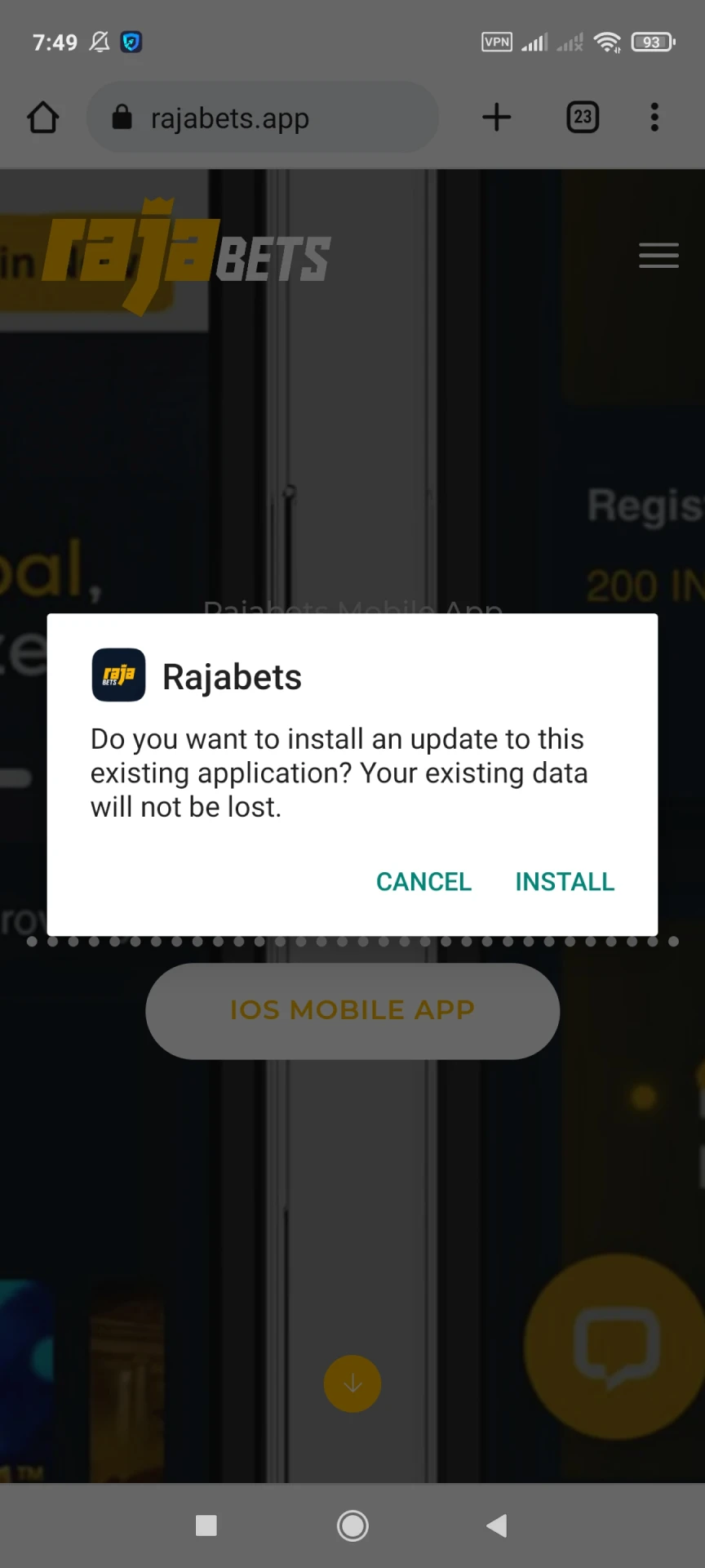 Instale aplicativos Rajabets para Android.