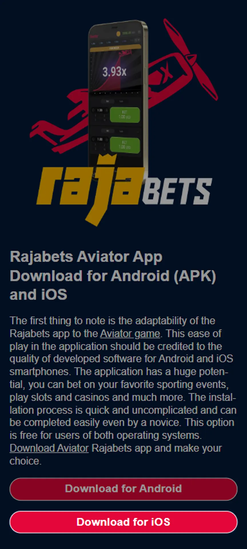 Entre na página de download do aplicativo Rajabets para iOS.