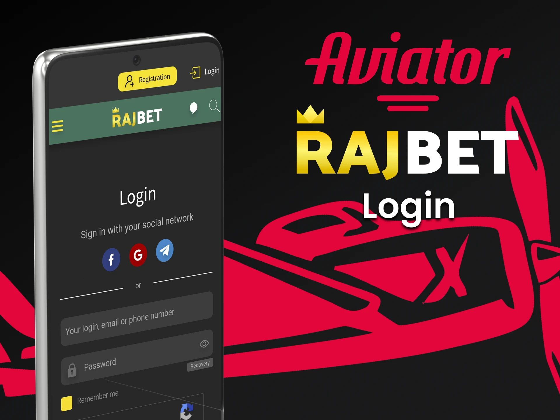 Faça login em sua conta pessoal por meio do aplicativo Rajbet para jogar Aviator.