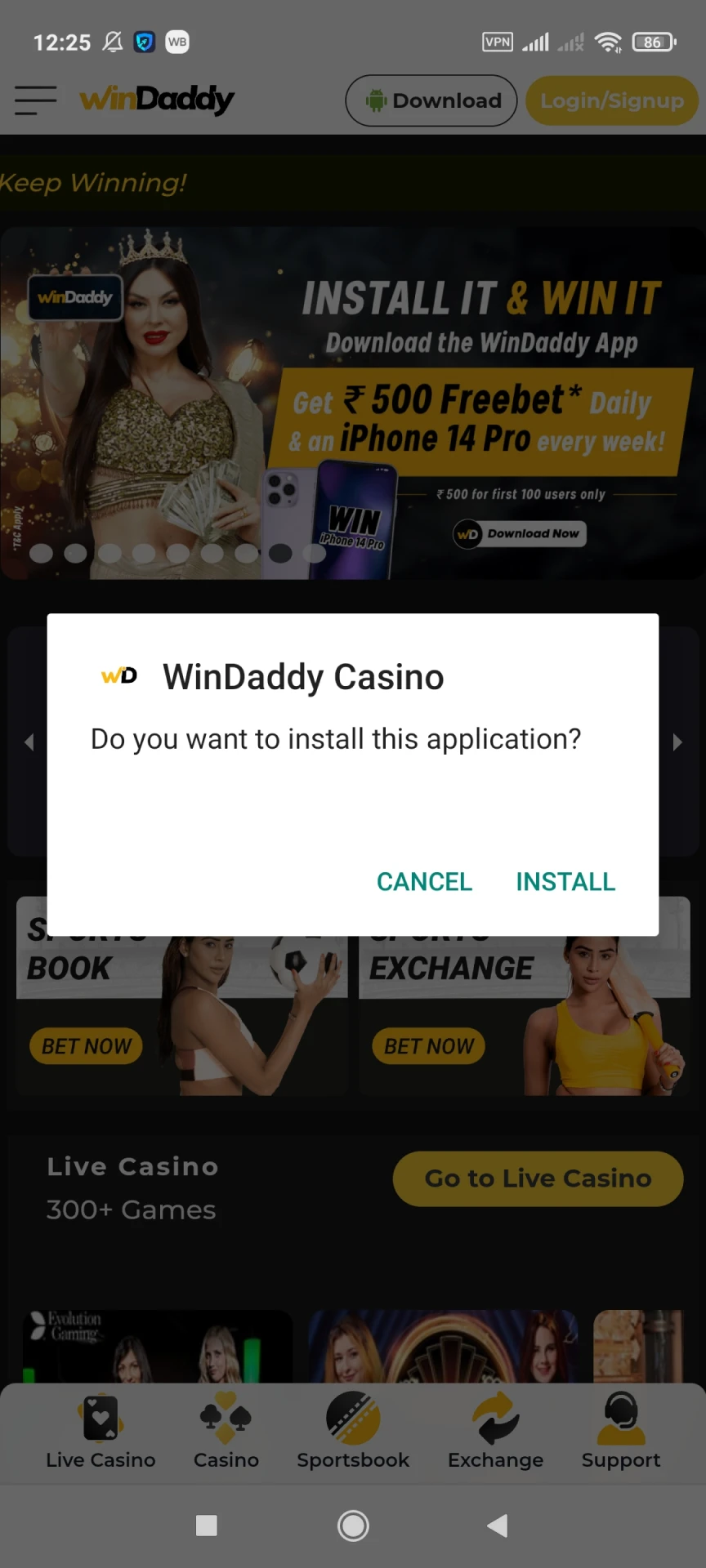 Instale os aplicativos WinDaddy para Android.