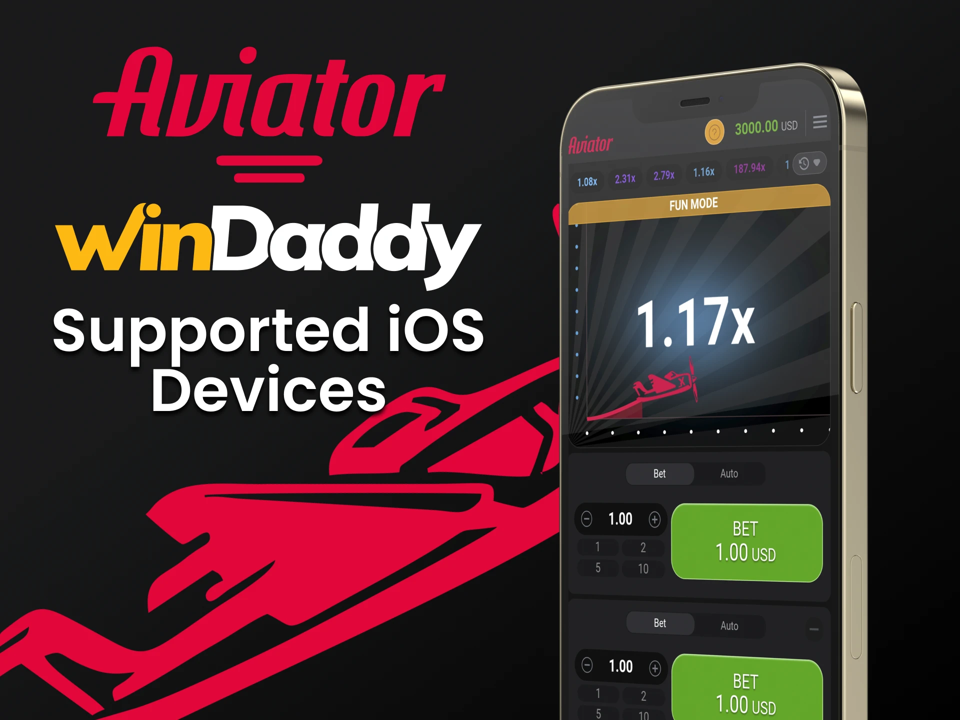 To play Aviator by WinDaddy use iOS device.