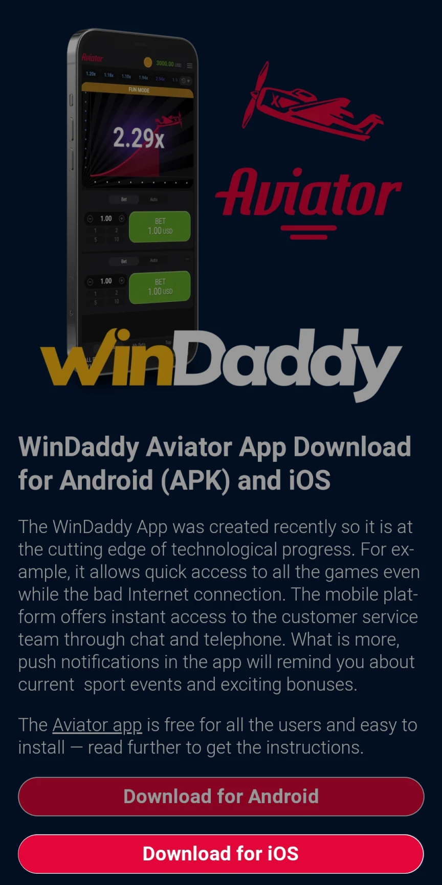 Go to the WinDaddy download page for iOS.