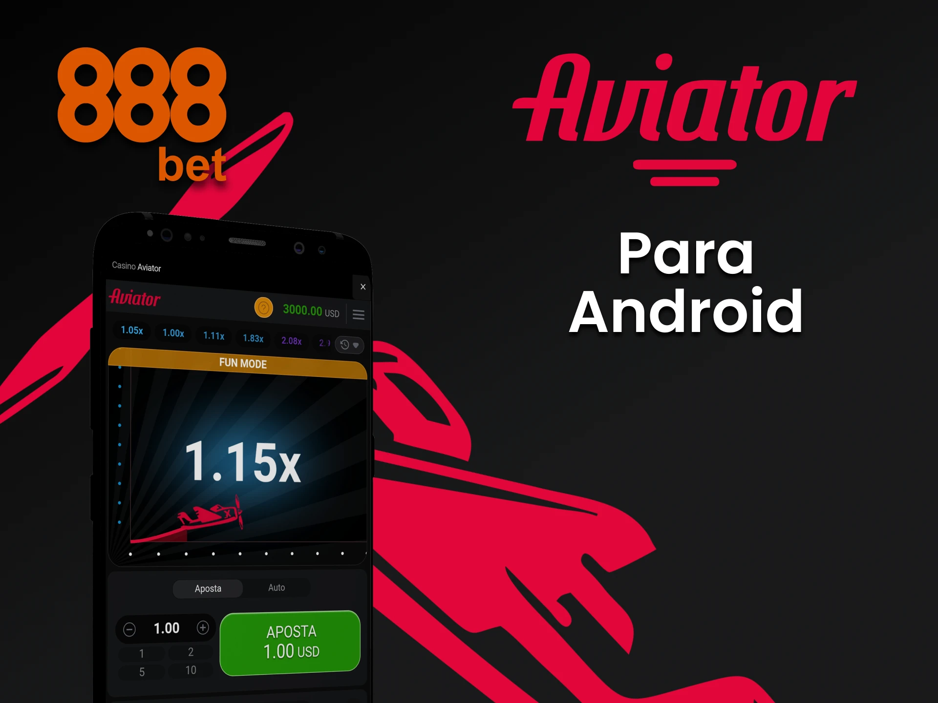Jogue Aviator com o aplicativo 888bet para Android.