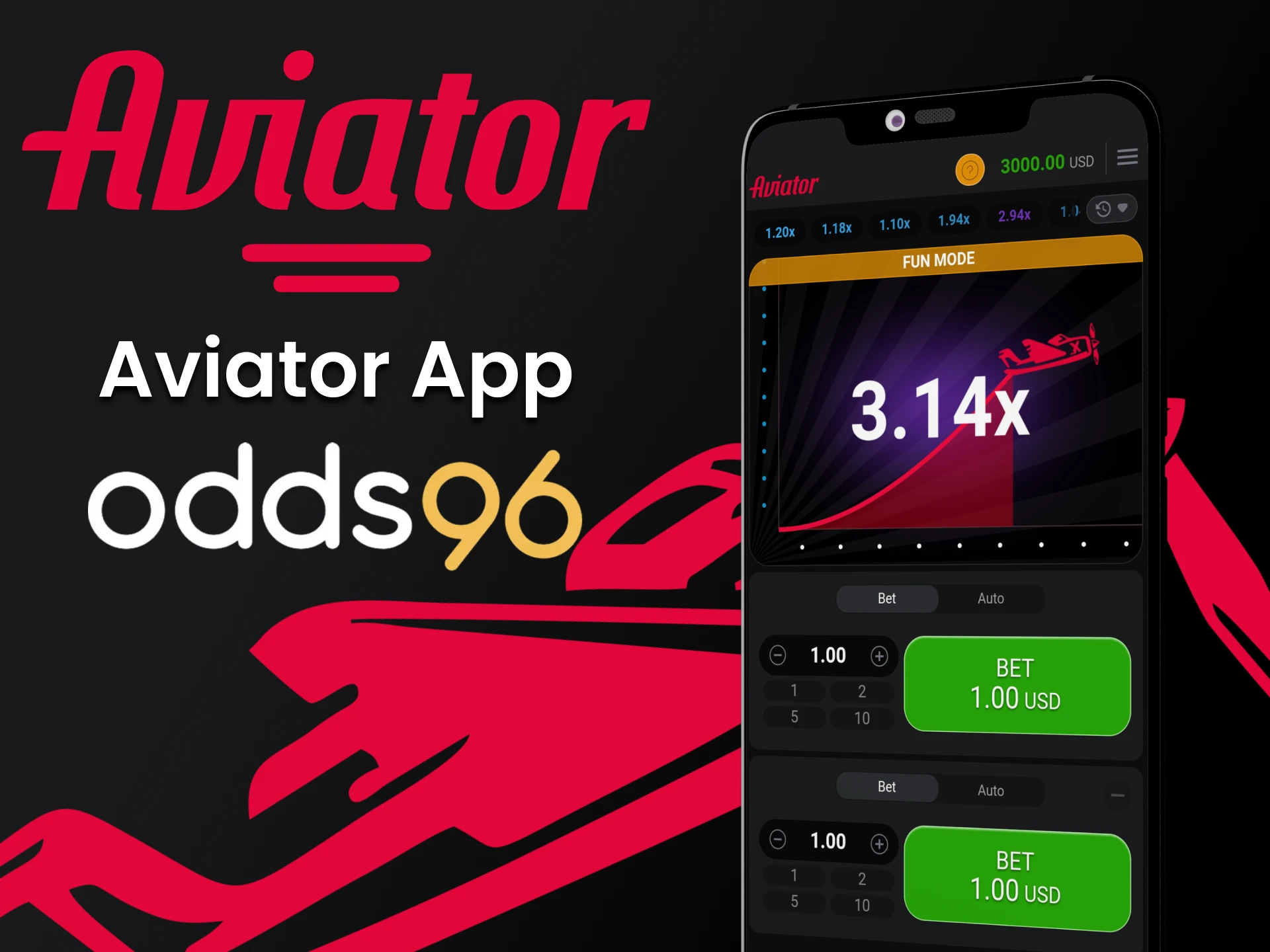 For games in Aviator use the odds96 application.