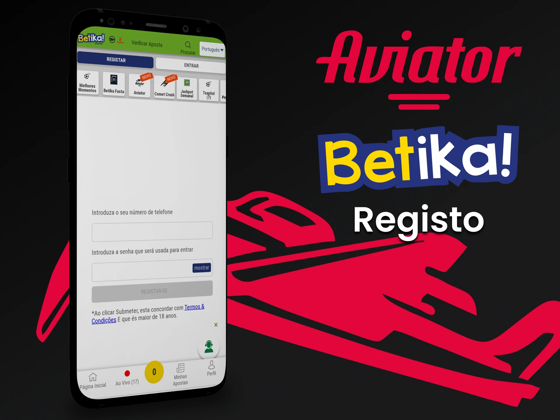 Registre-se no aplicativo Betika para jogar Aviator.