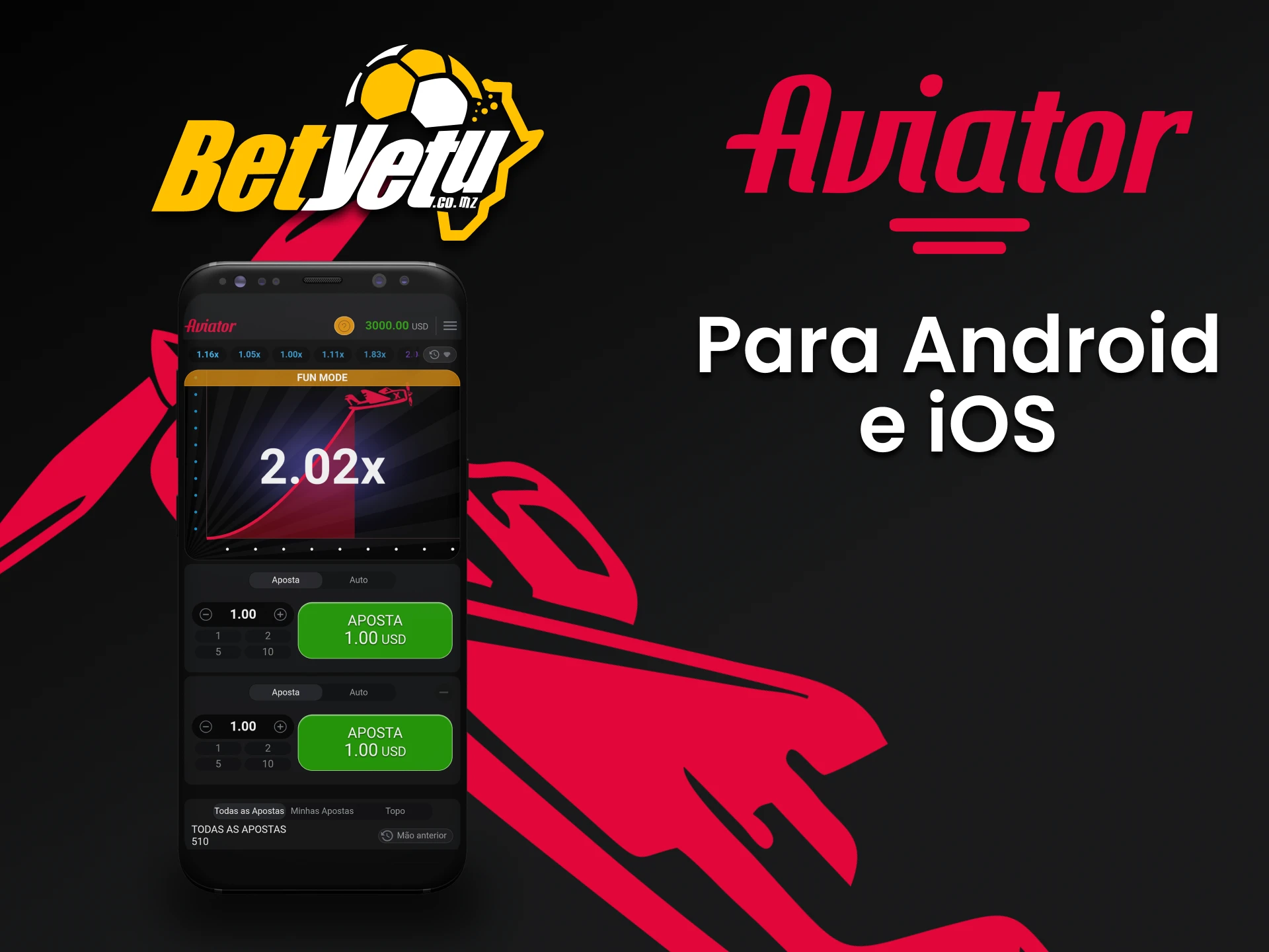 Baixe o aplicativo Betyetu em seu smartphone para jogar Aviator.
