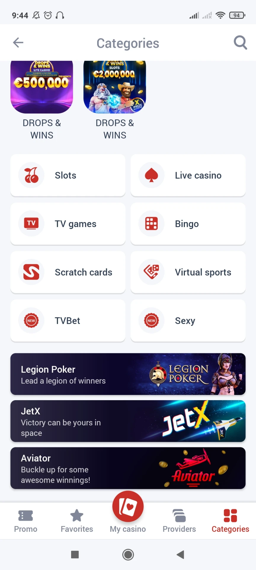 Screenshot of Megapari app games.