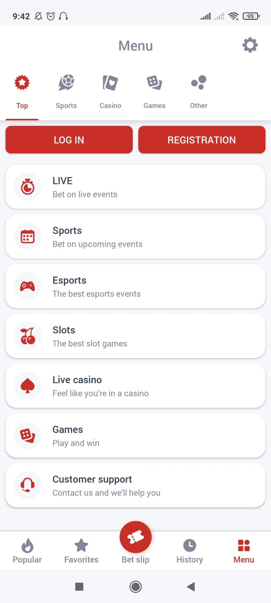 Screenshot of the Megapari app menu.