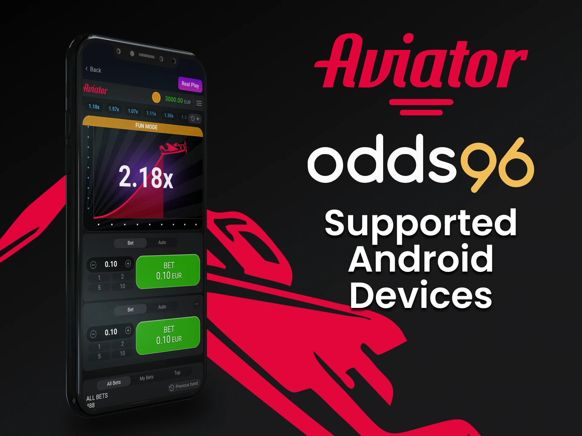 Play Aviator on Odds96 through your Android device.