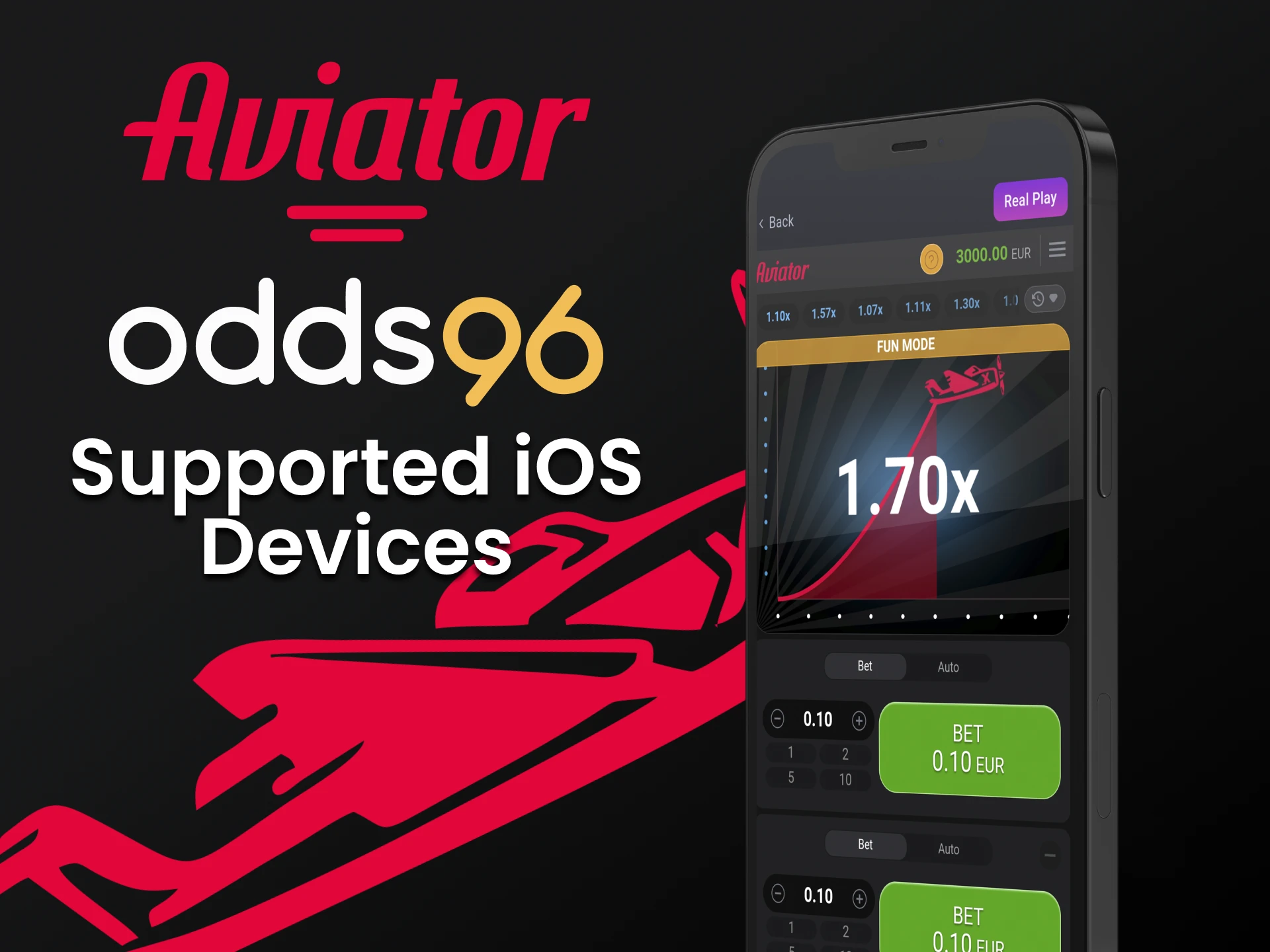 Play Aviator on Odds96 through your iOS device.