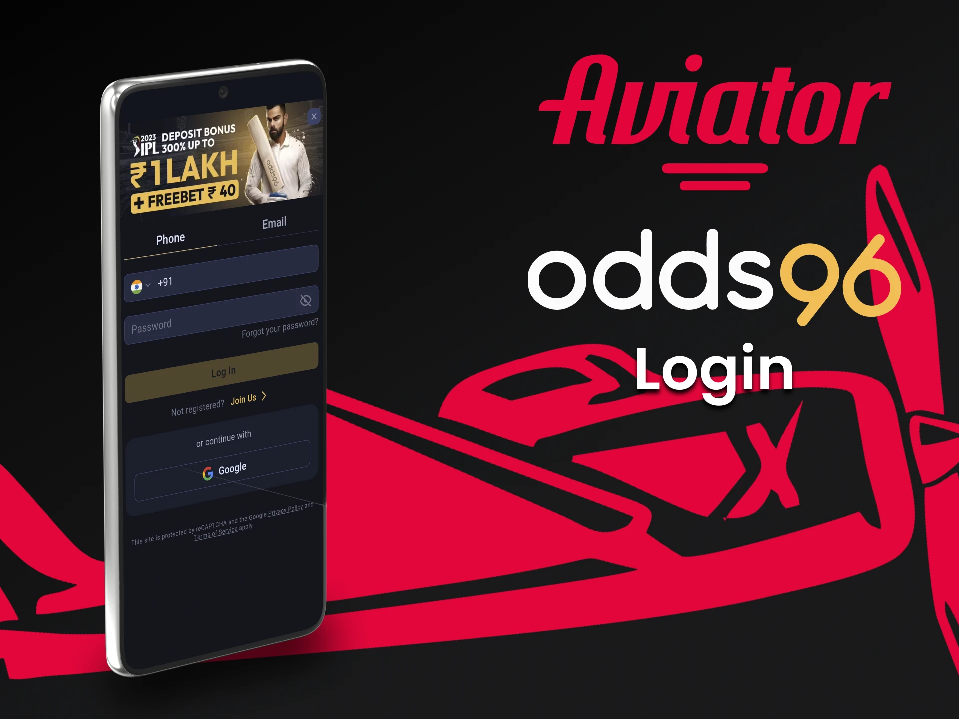 Log in to your personal account through the Odds96 app to play Aviator.
