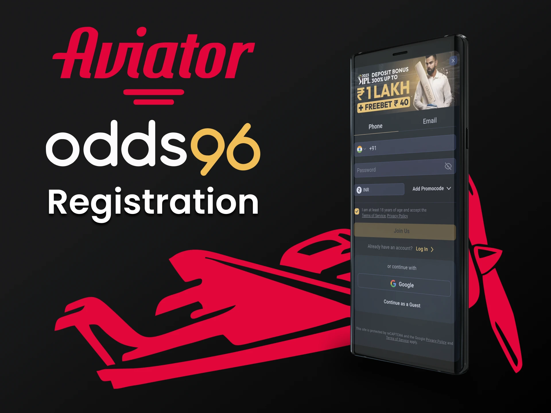 Sign up to the Odds96 app to play Aviator.