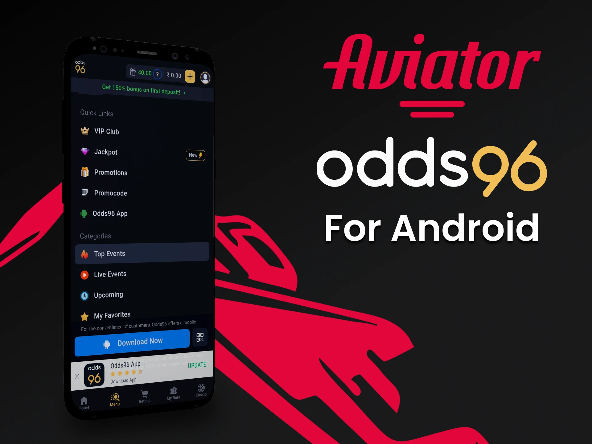 Download the Odds96 app on your Android device to play Aviator.
