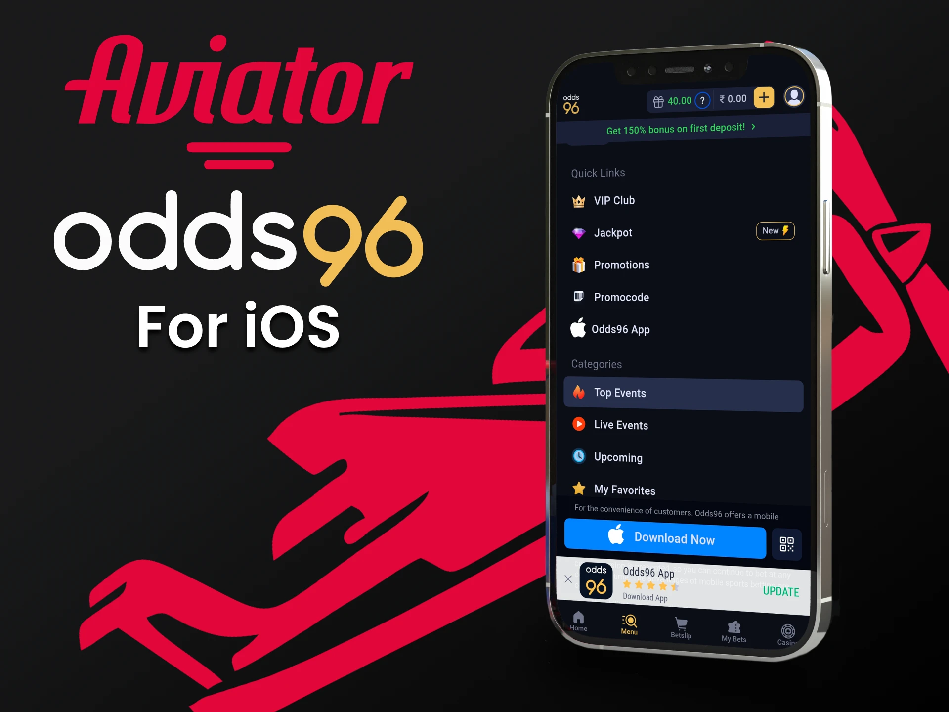 Download the Odds96 app on your iOS device to play Aviator.