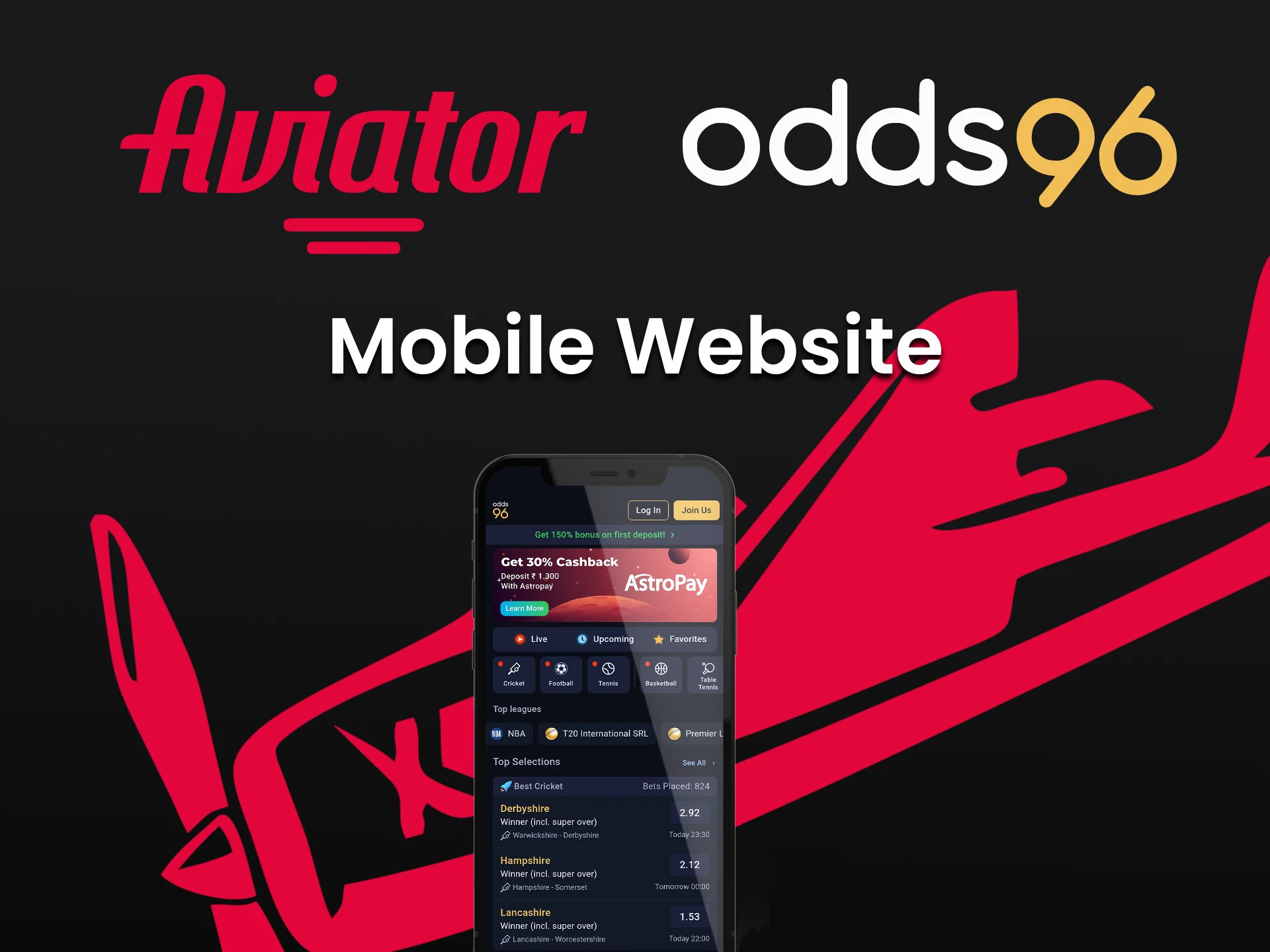 Visit the Odds96 website on your phone.