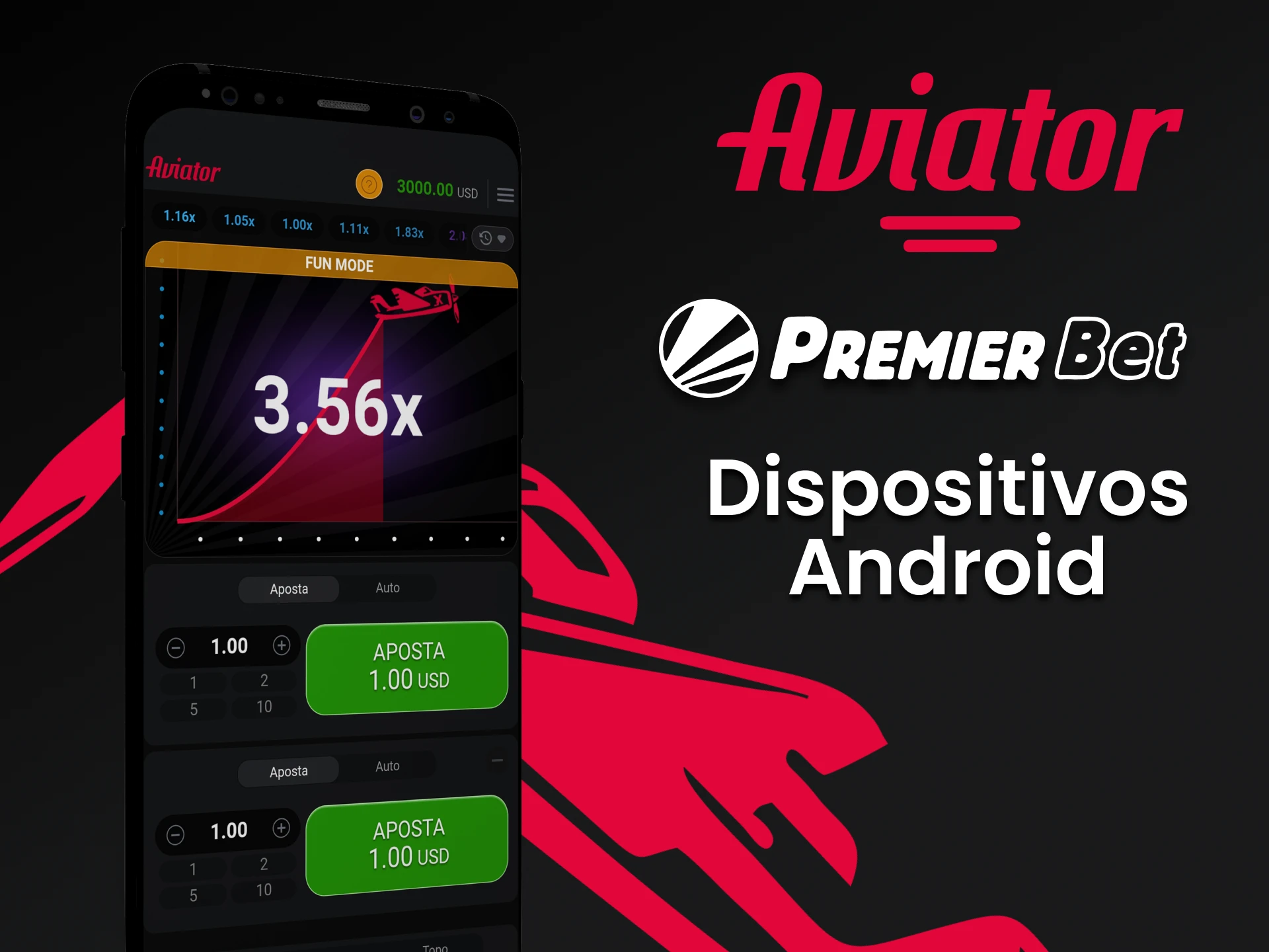 Jogue Aviator através do aplicativo Premierbet para Android.