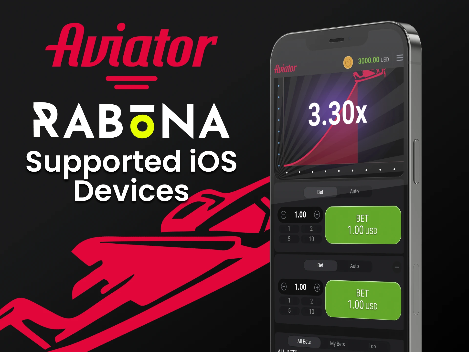 Jogue Aviator através do aplicativo Rabona para iOS.