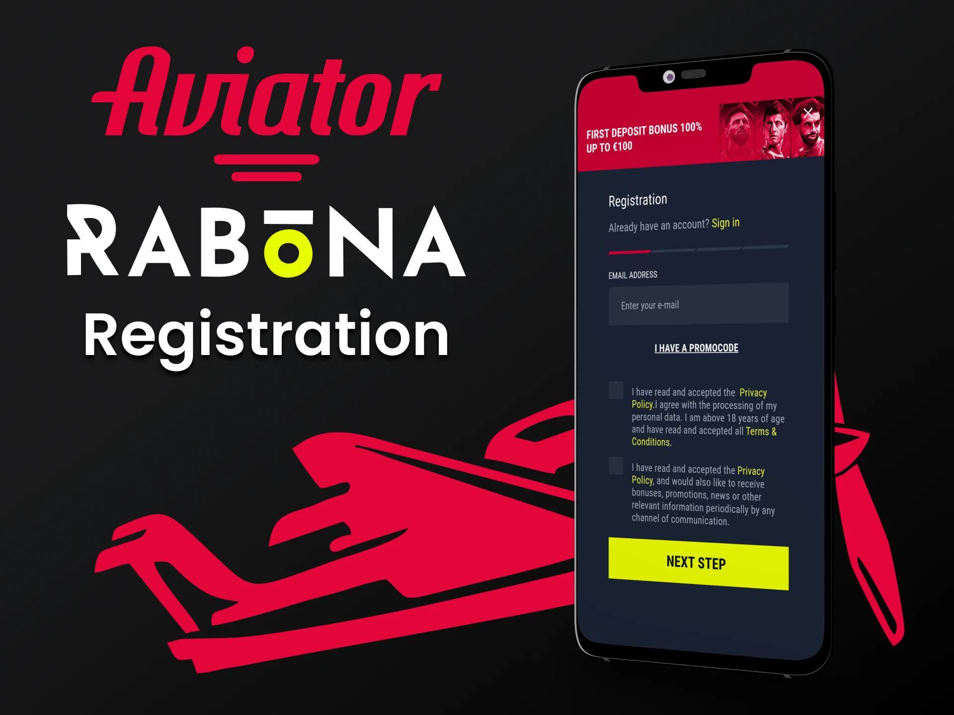 Para jogar Aviator, registe-se na aplicação Rabona.