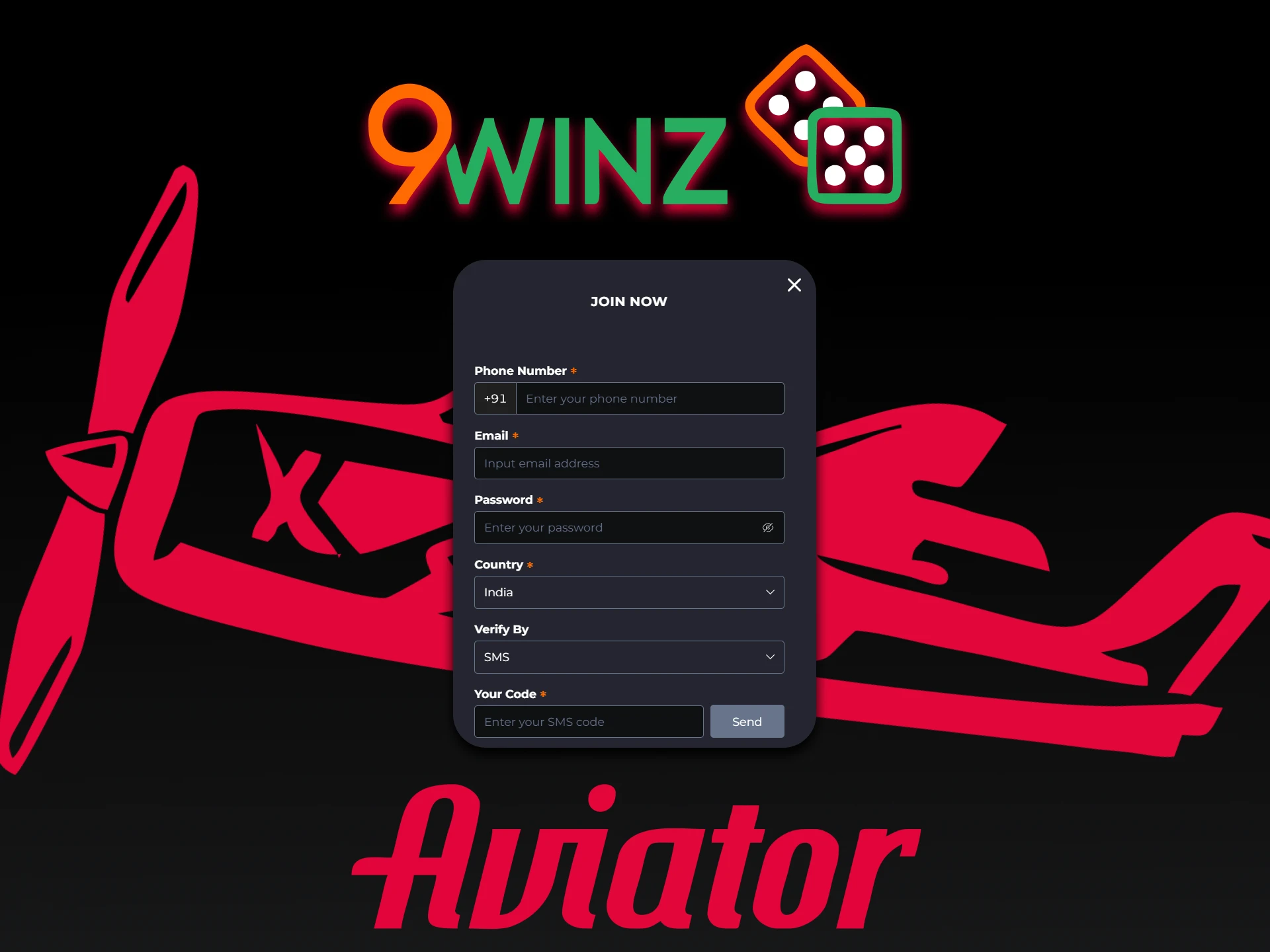 Go through the registration process on 9winz to play Aviator.