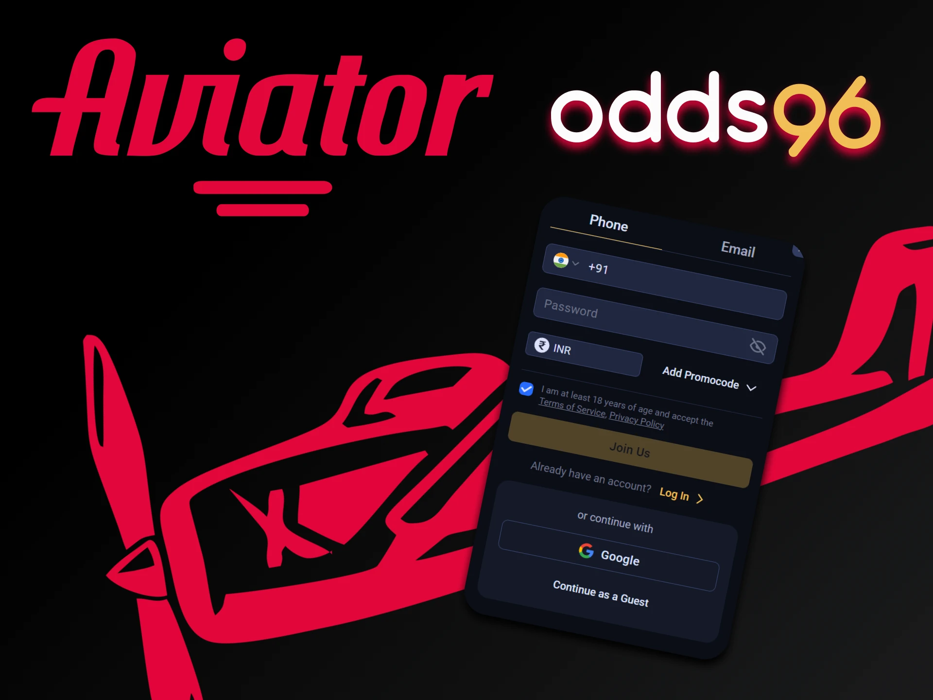 Go through the registration process on odds96 to play Aviator.