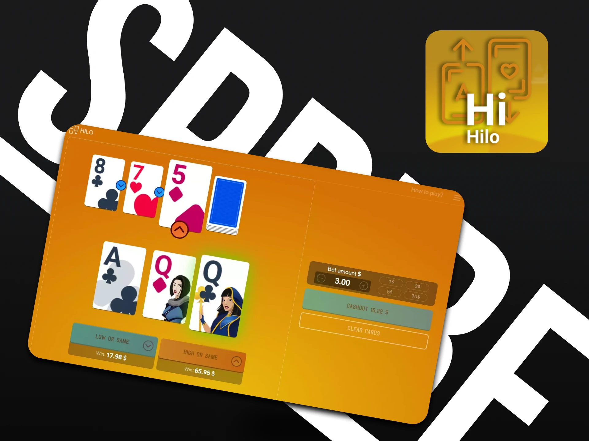 For a game from the Spribe provider, choose Hilo.