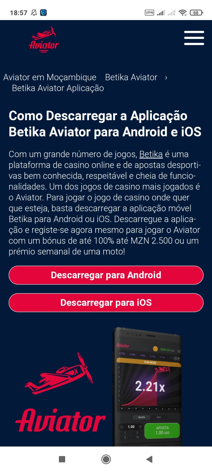 Visite a página inicial da Betika para baixar o aplicativo Android.