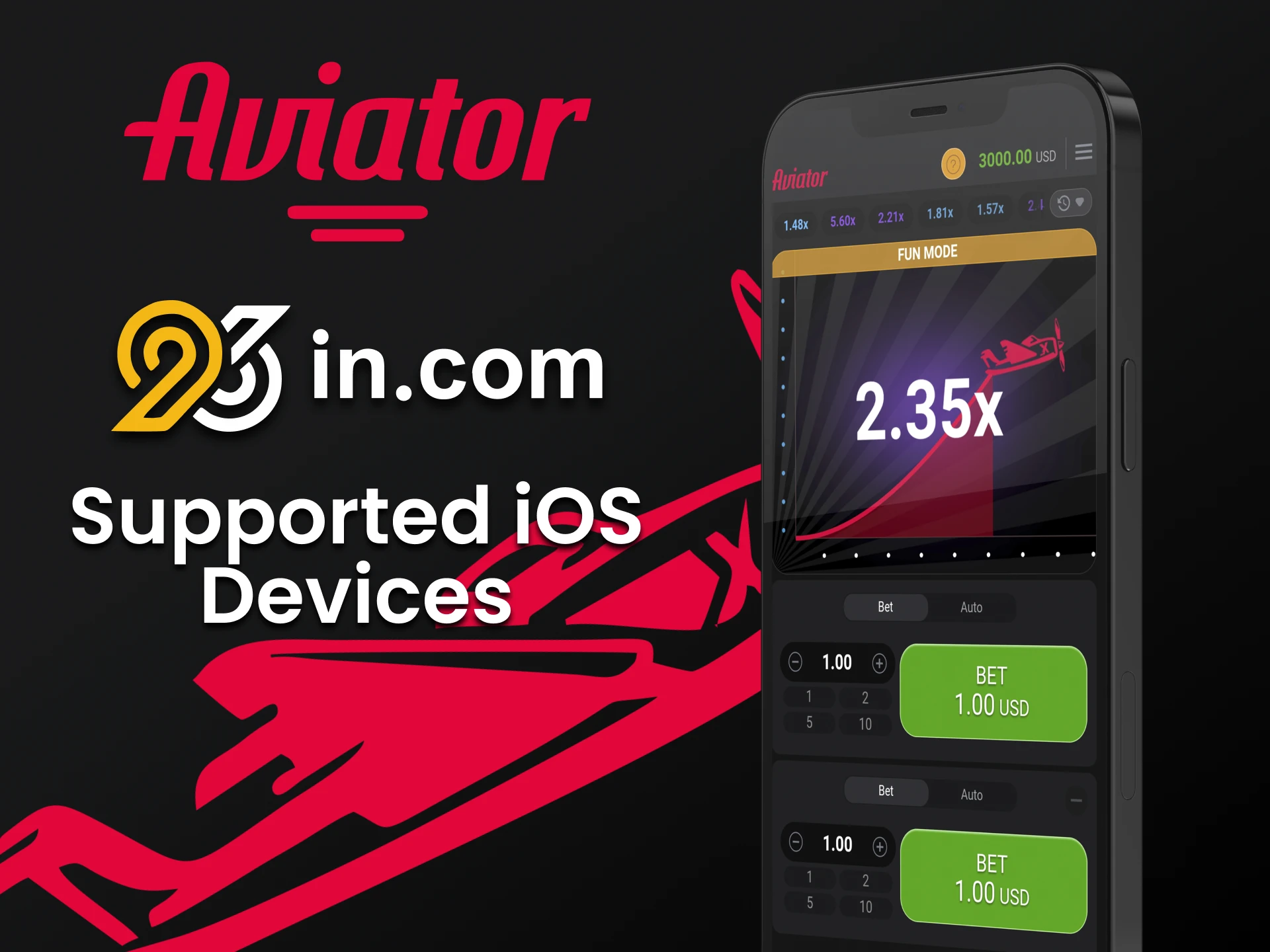 Play Aviator in the 96in app for iOS.
