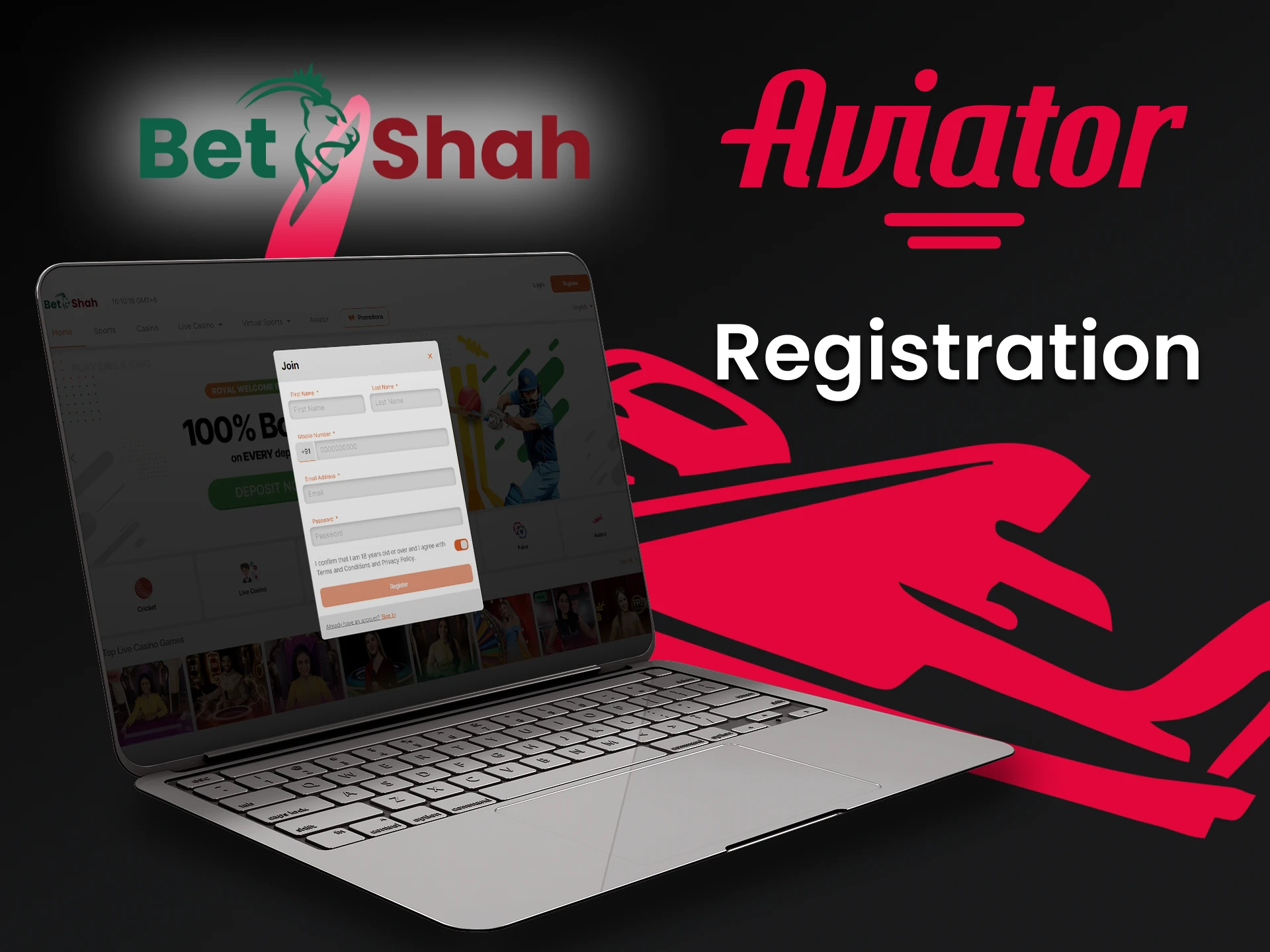 Create a personal account on BetShah to play Aviator.