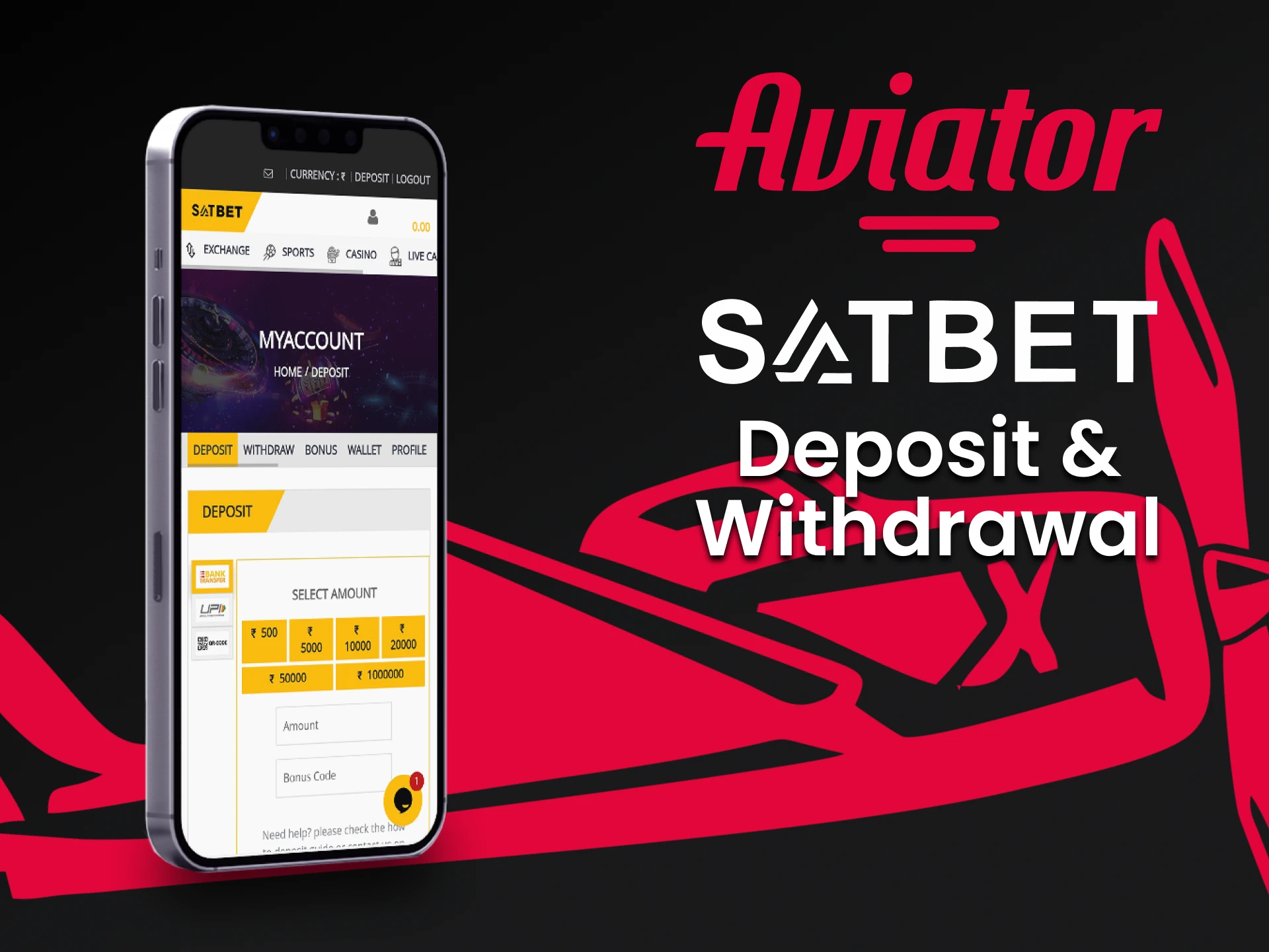 Deposit funds and withdraw for the Aviator game through the Satbet application.