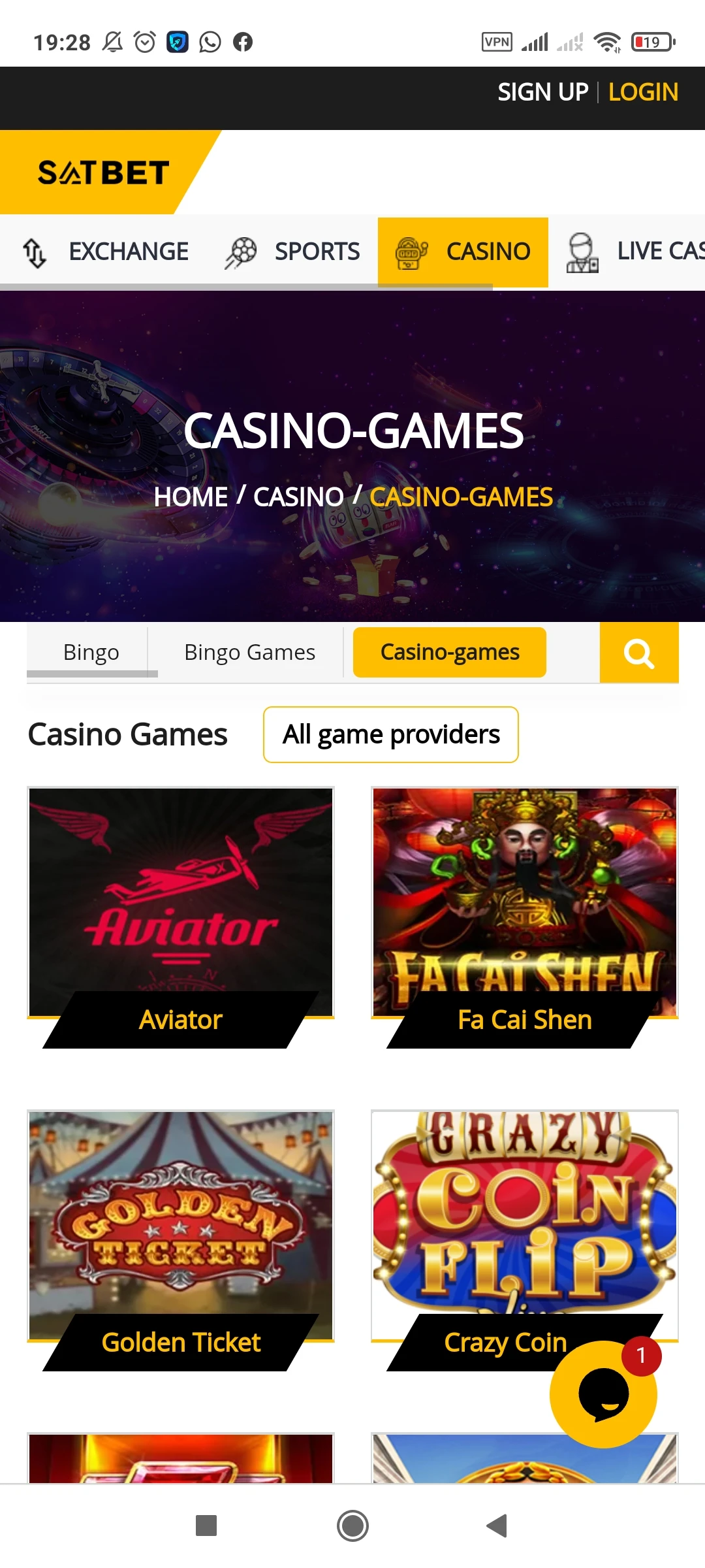 Visit the games page in the Satbet app.