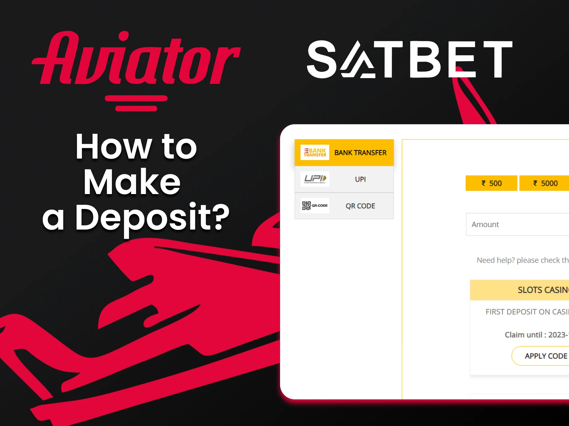 Choose your method of depositing funds on Satbet.