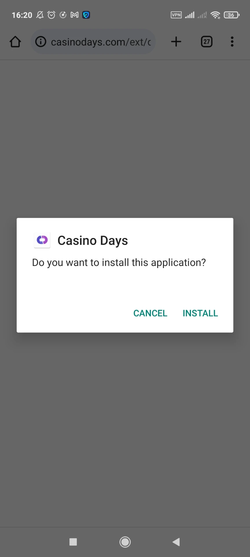 Install the Casino Days application for Android.