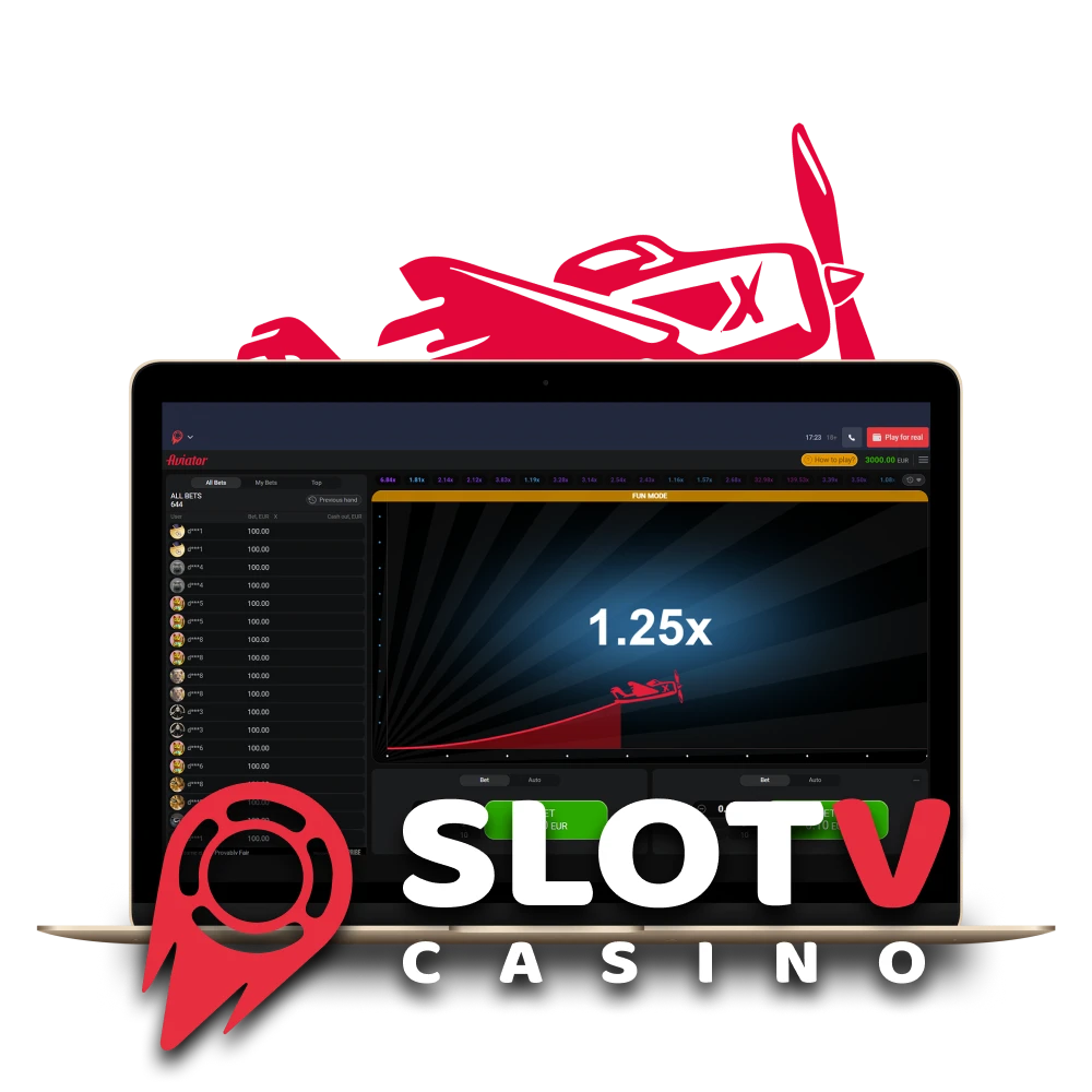To play Aviator, choose the SlotV service.