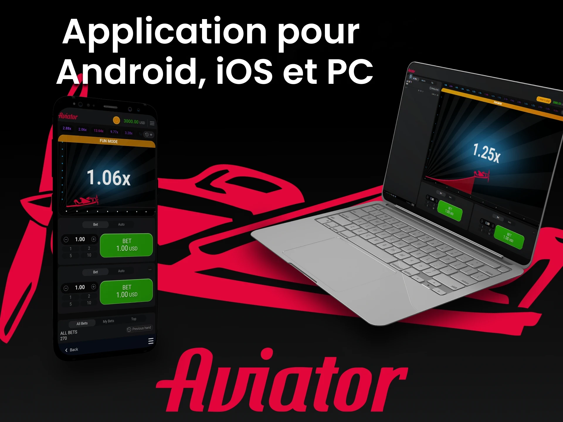 Téléchargez l'application de paris et jouez à Aviator sur n'importe lequel de vos appareils (Android, iOS, PC).