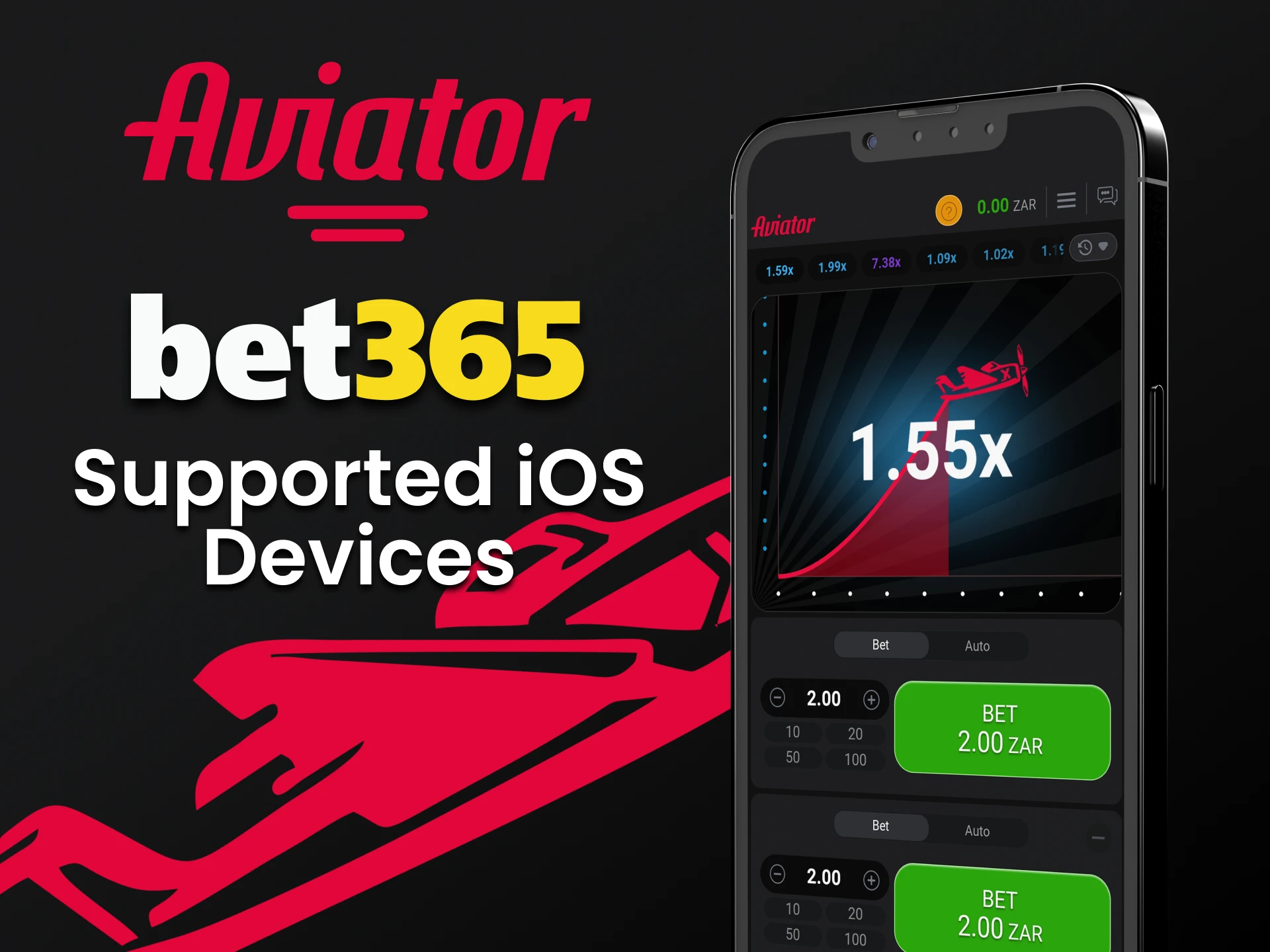 Play Aviator through the Bet365 app for iOS.