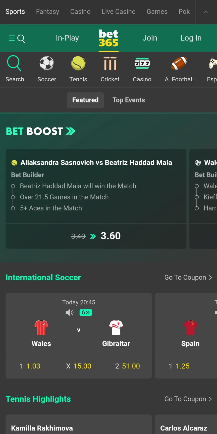 Find the button to download the Bet365 application for iOS.