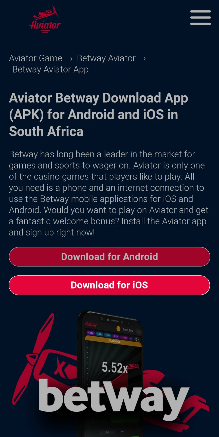 Follow the link to download the Betway application on iOS.
