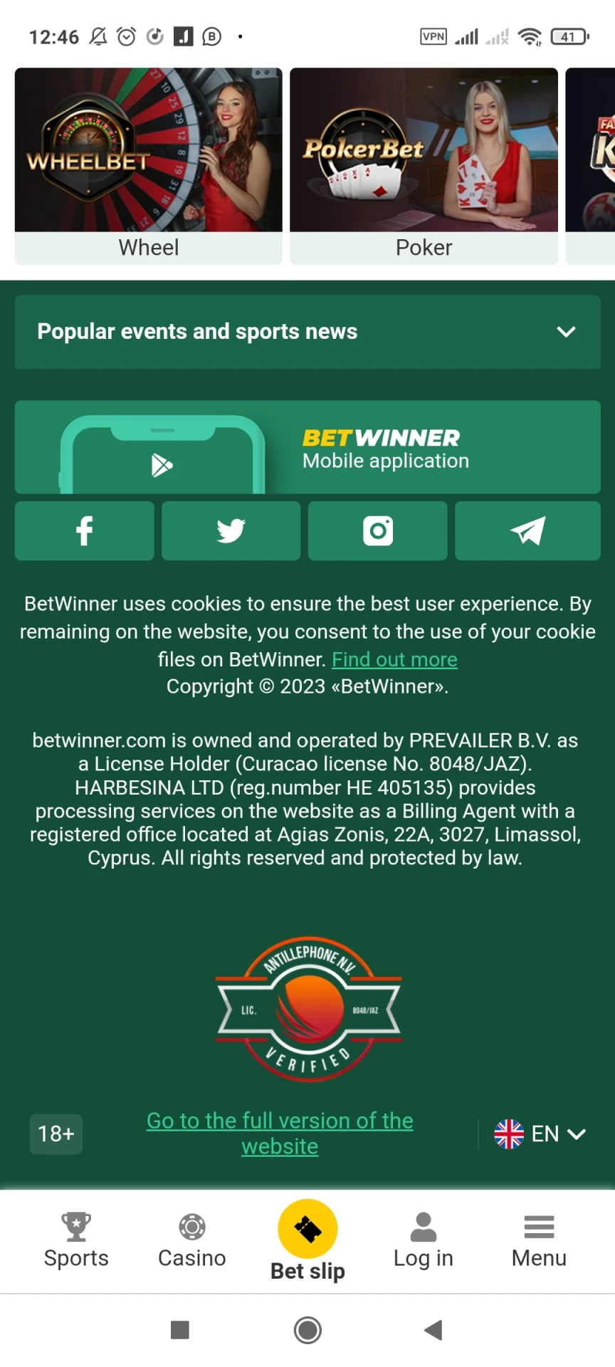 Click on the button to go to download the Betwinner application for Android.
