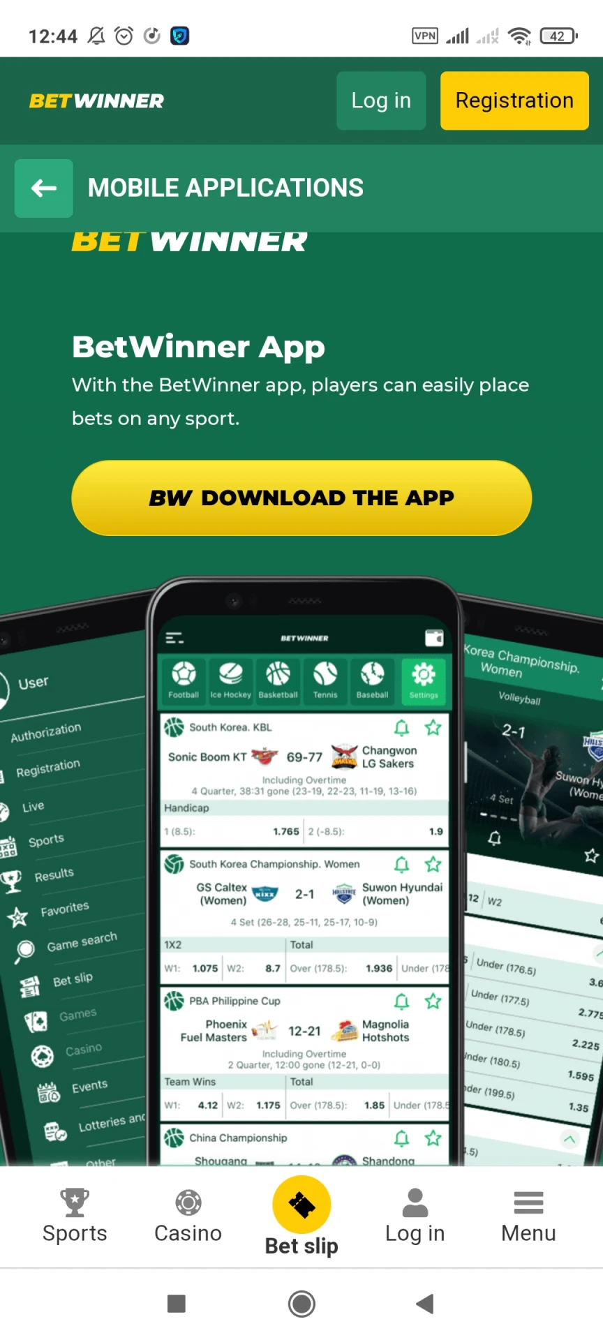 Start downloading the Betwinner app for Android.