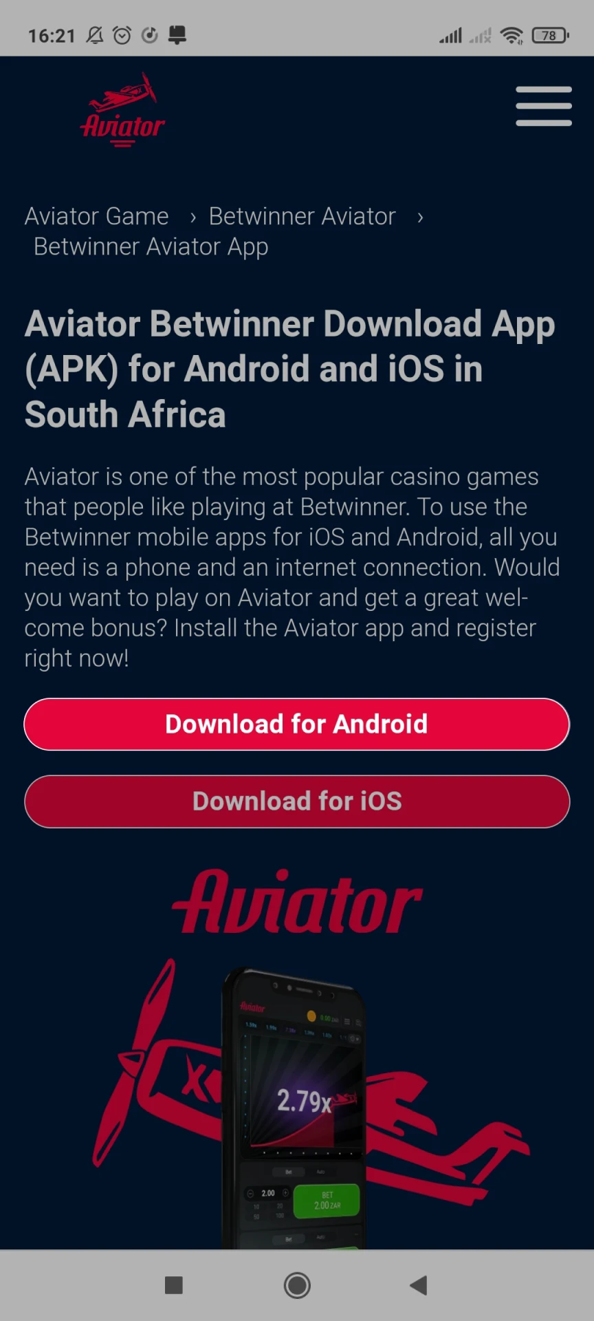 Siga o link para baixar o aplicativo Betwinner no Android.