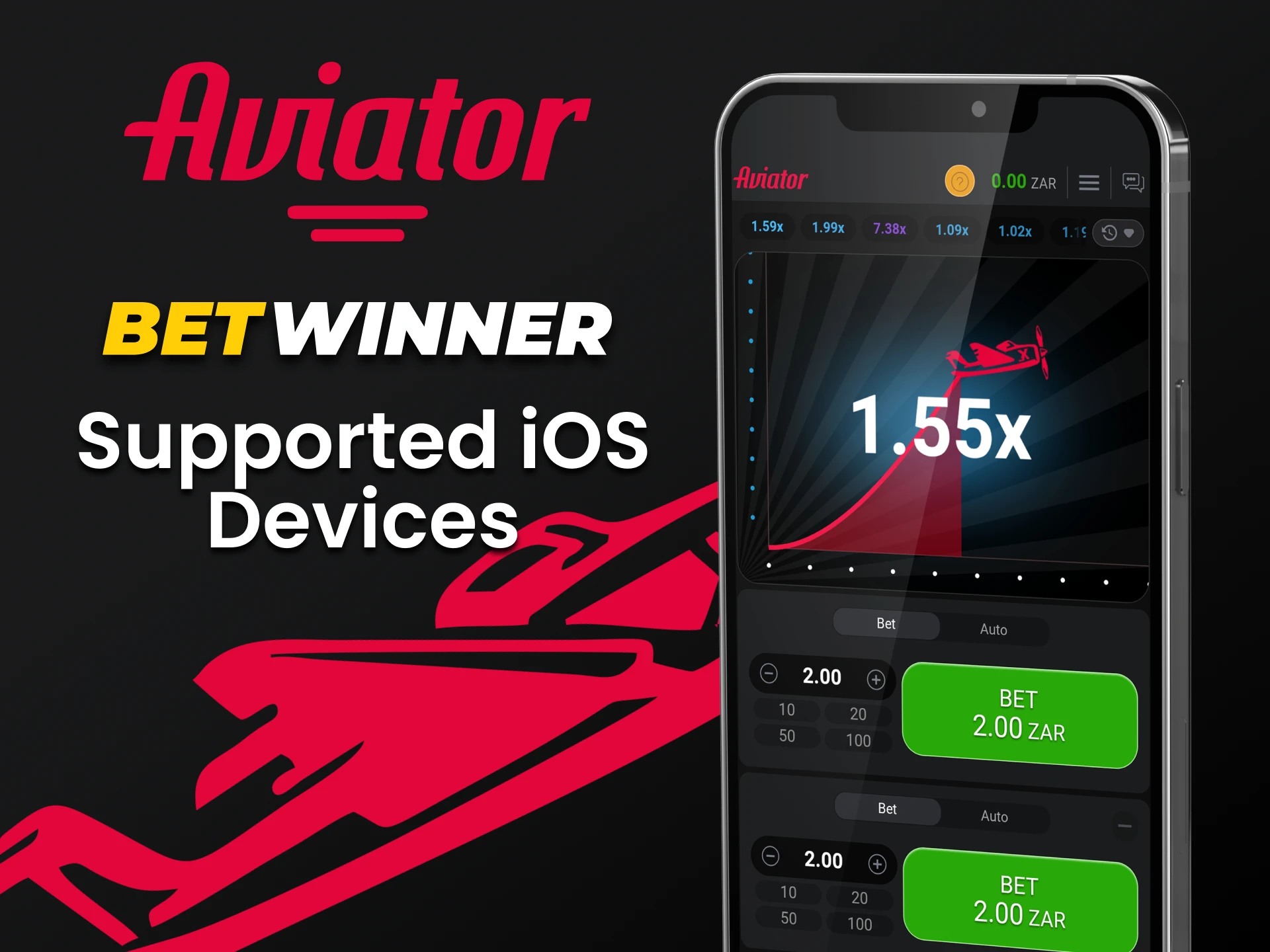 Play Aviator through the Betwinner app for iOS.
