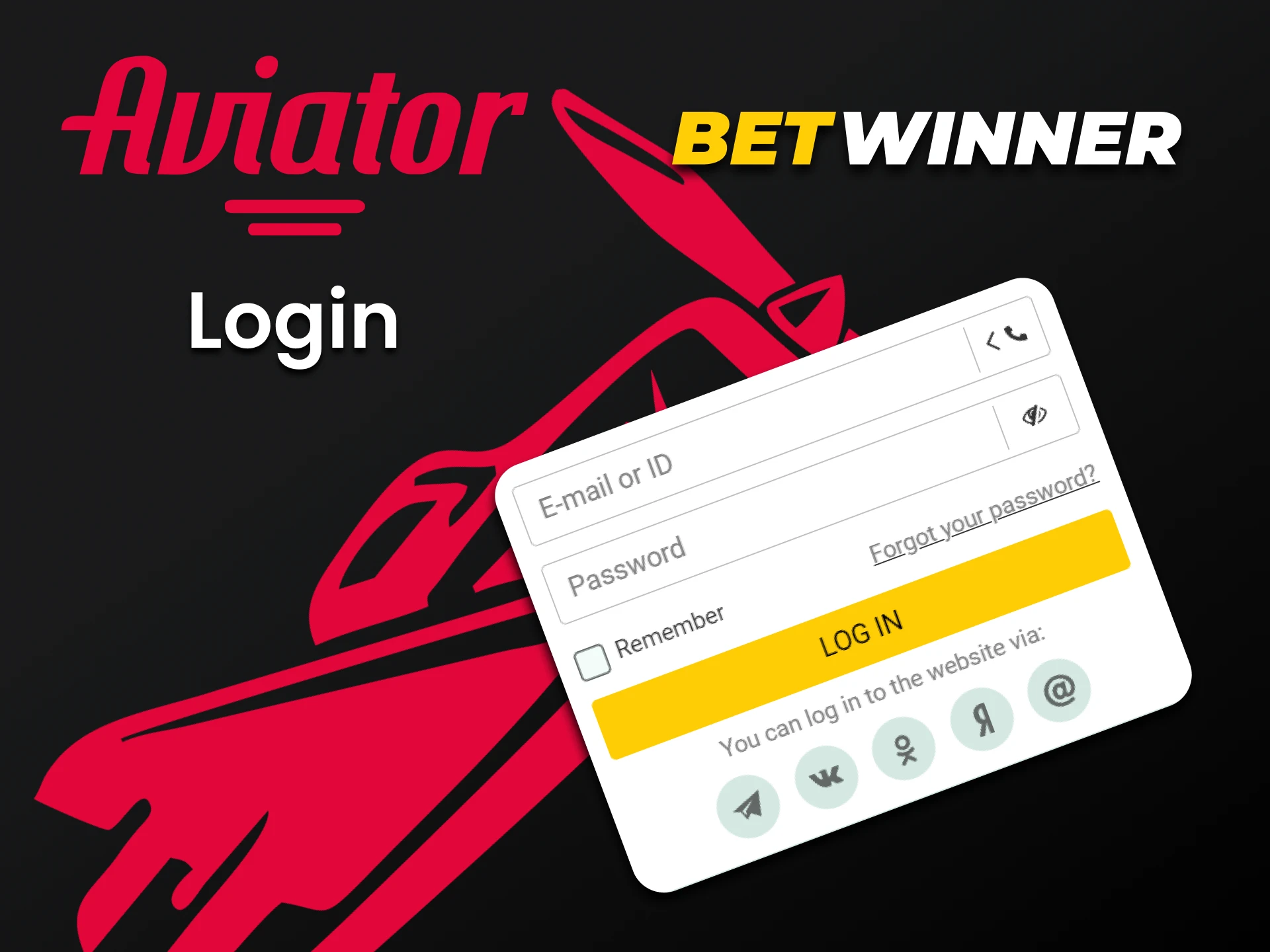 Log in to your personal Betwinner account to play Aviator.