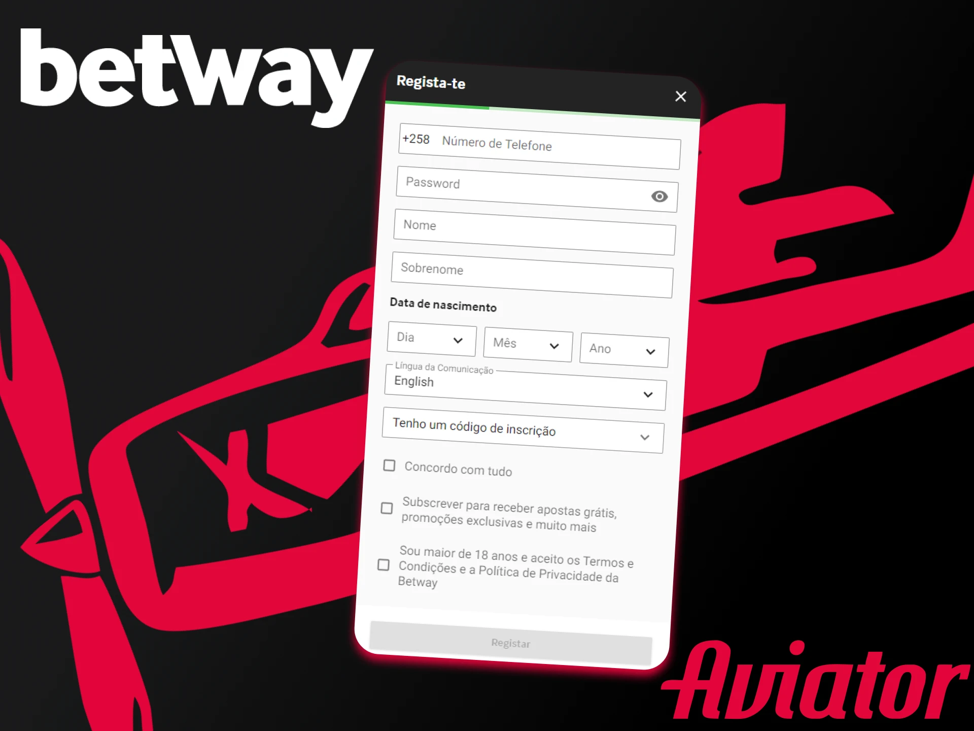 Crie uma conta na BetWay para jogar o jogo Aviator, é rápido e fácil.