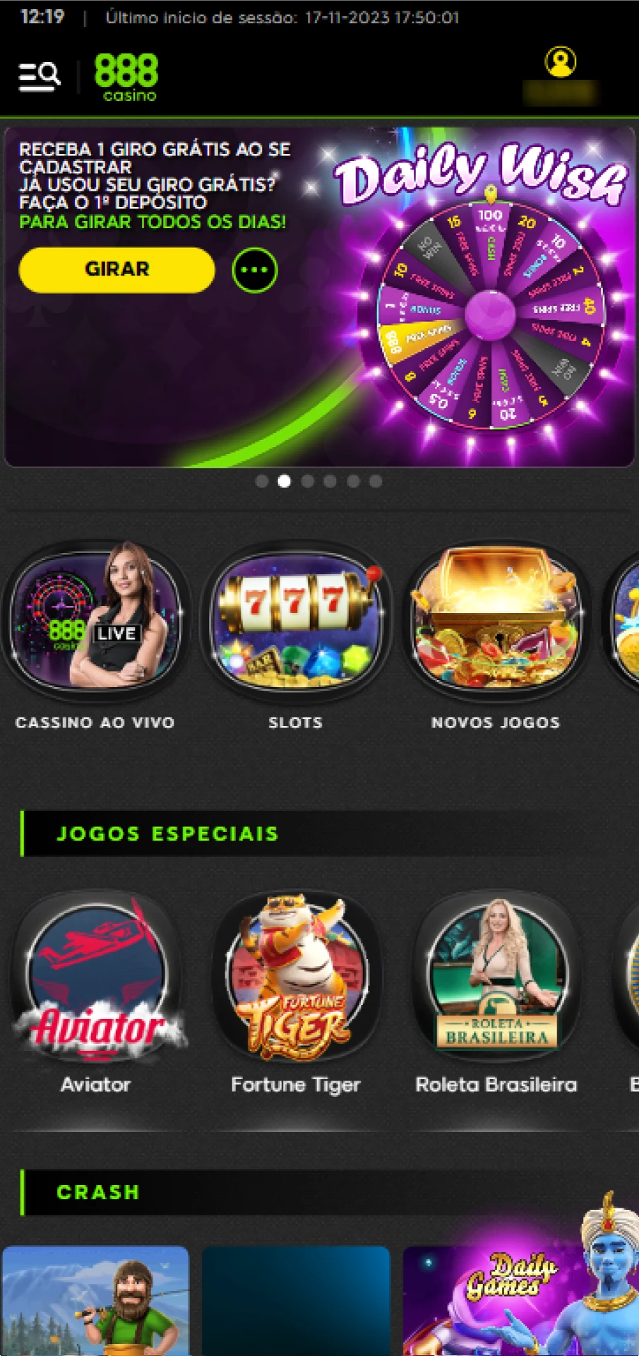 Execute o aplicativo e faça login no 888 casino.