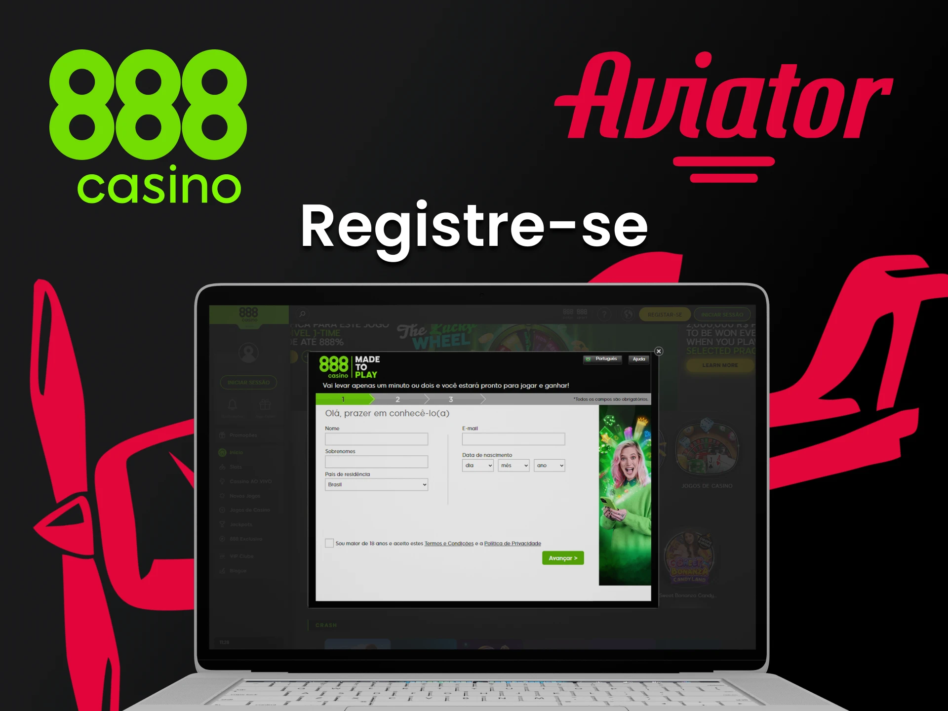 Registre-se no 888 casino para jogar Aviator.