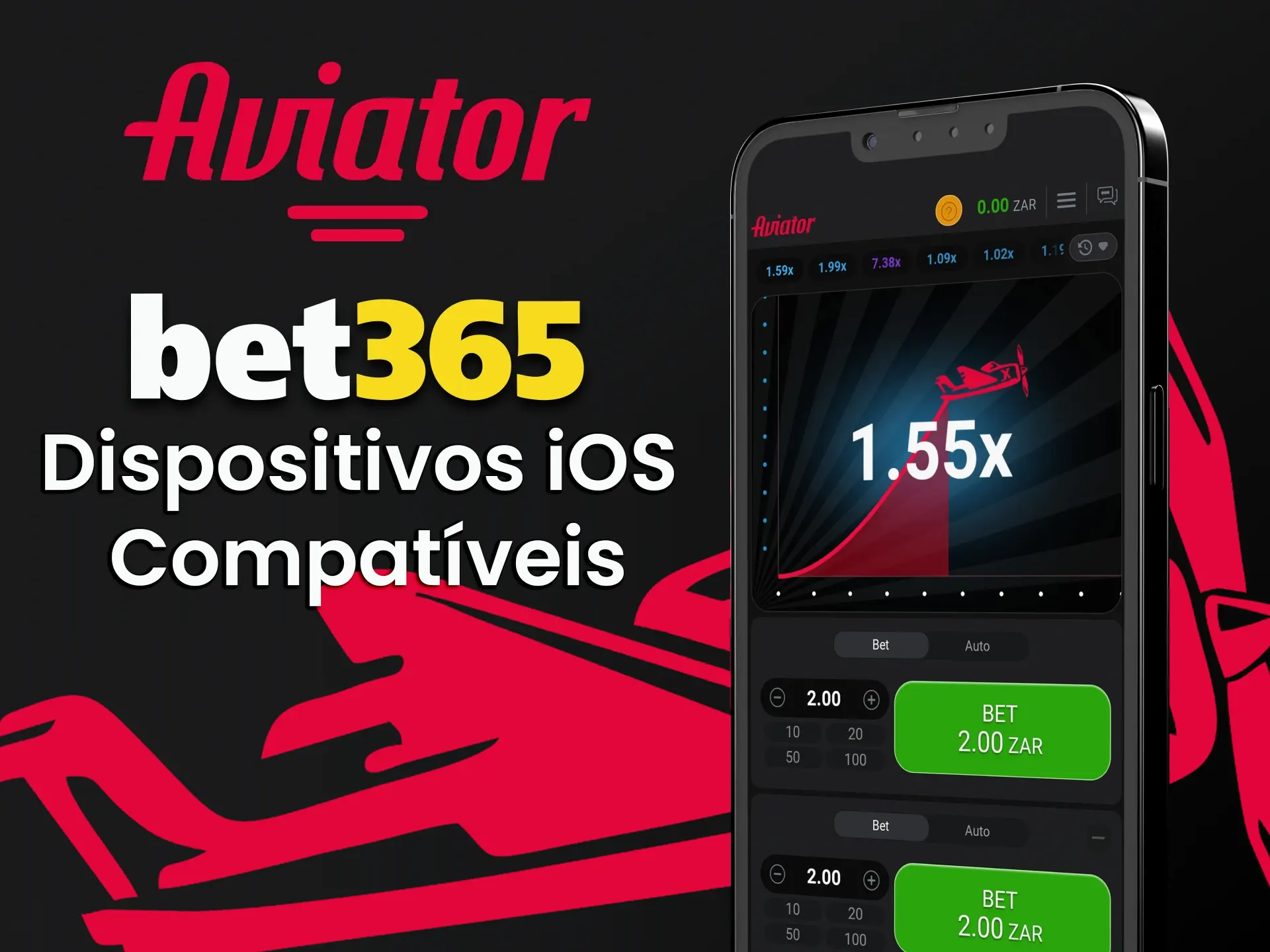 Jogue Aviator através do aplicativo da Bet365 para iOS.