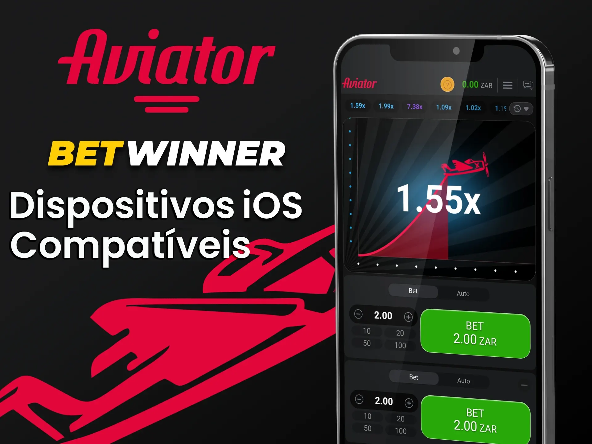 Jogue no Aviator através do aplicativo Betwinner para iOS.