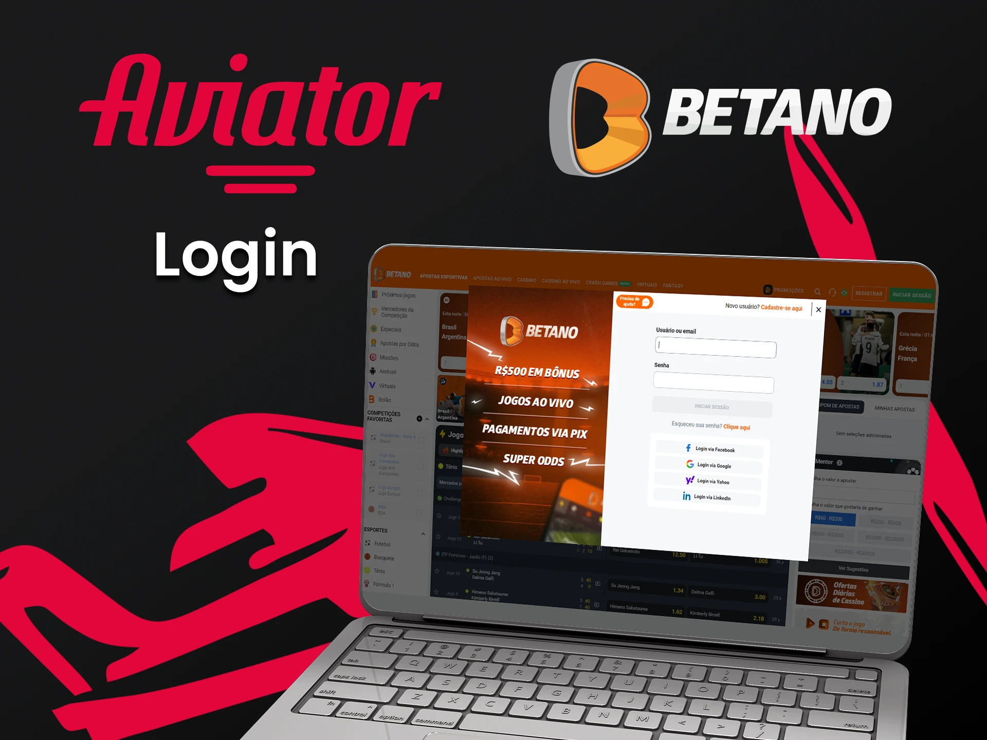 Faça login na sua conta Betano para jogar Aviator.