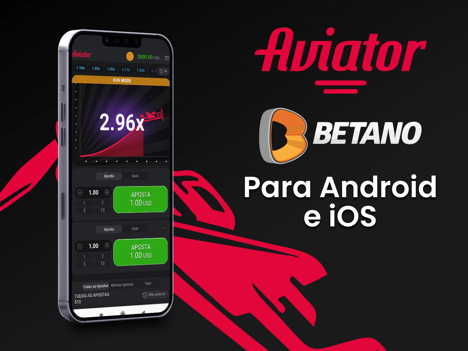 Jogue Aviator através do aplicativo Betano.