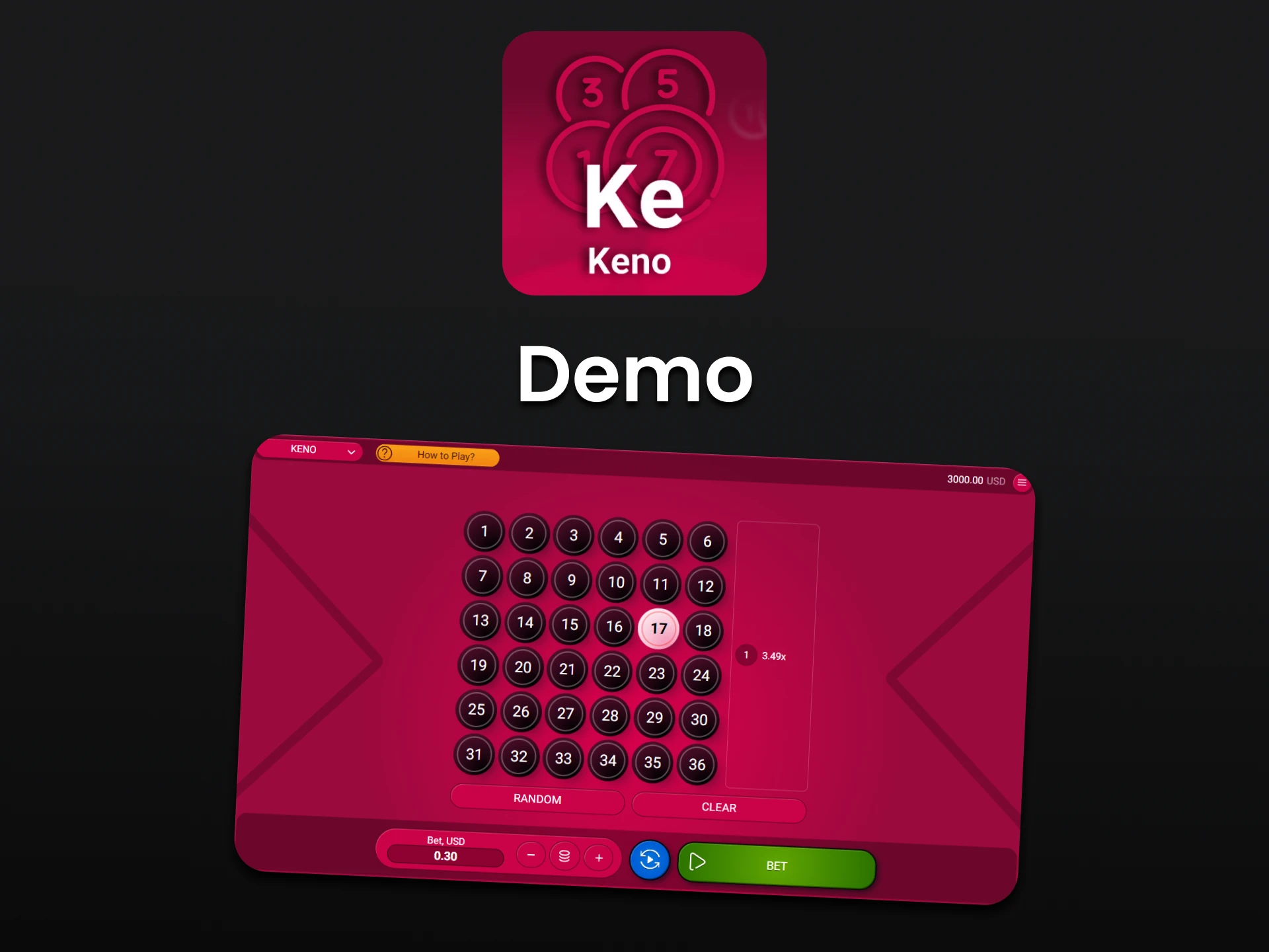 Gain experience in the demo version of the Keno game.